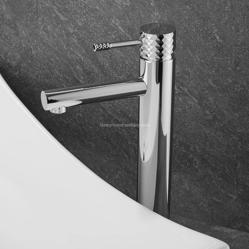 High Bathroom Sink Faucet with Single Hole and Single Handle for Washbasin-carved Handle-electroplated Faucet