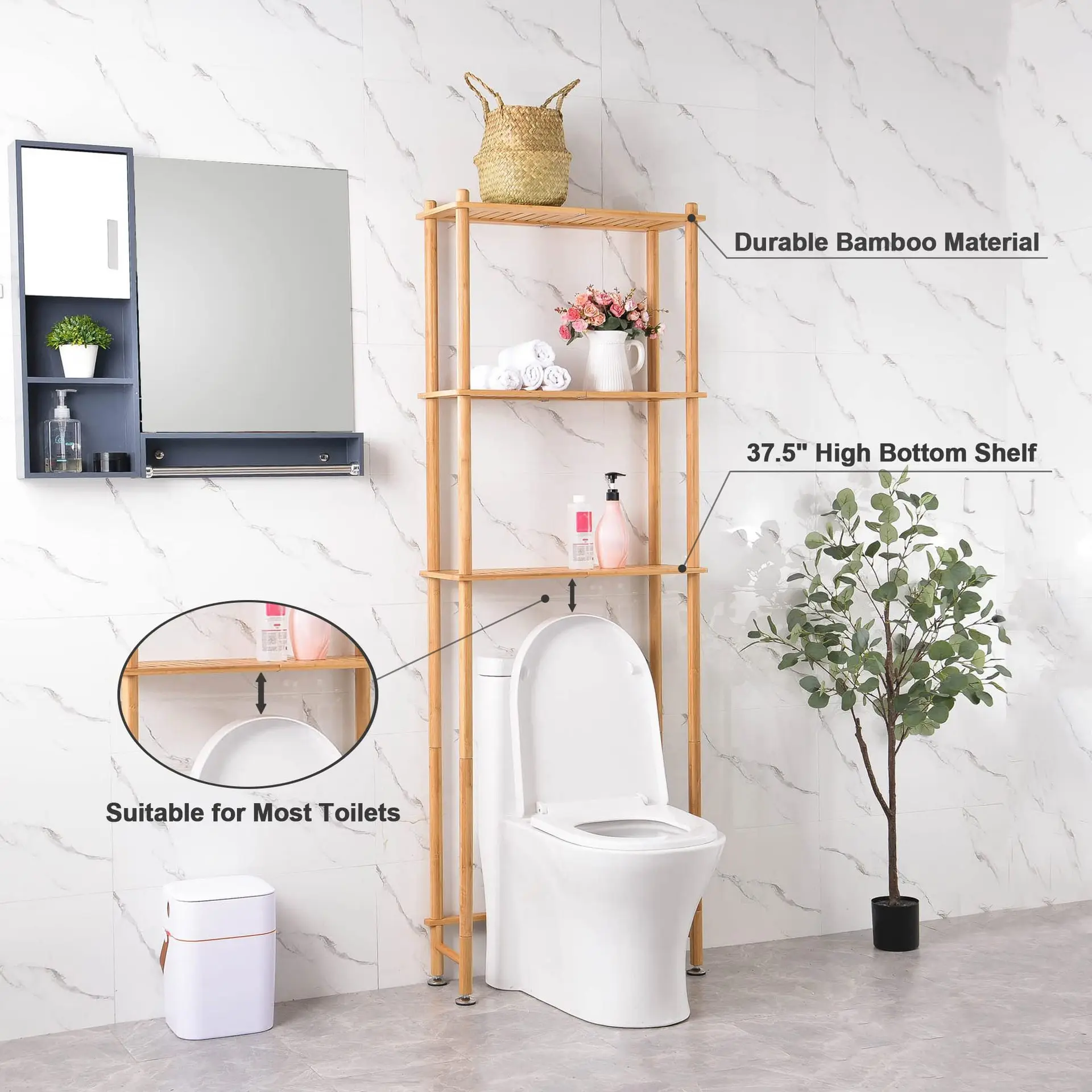 Bamboo Over The Toilet Storage Shelf Over Toilet Bathroom Organizer
