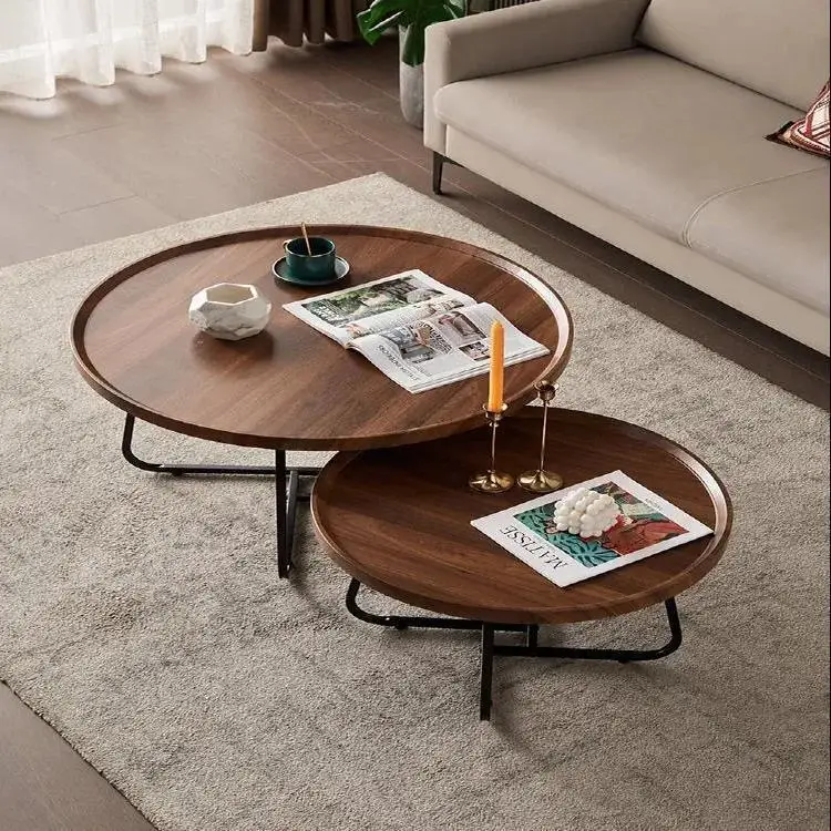 Nordic MDF Board Nesting Round Center Table Living Room Furniture Mesas De Centro Tea Table Metal Base Wooden Round Coffee Table