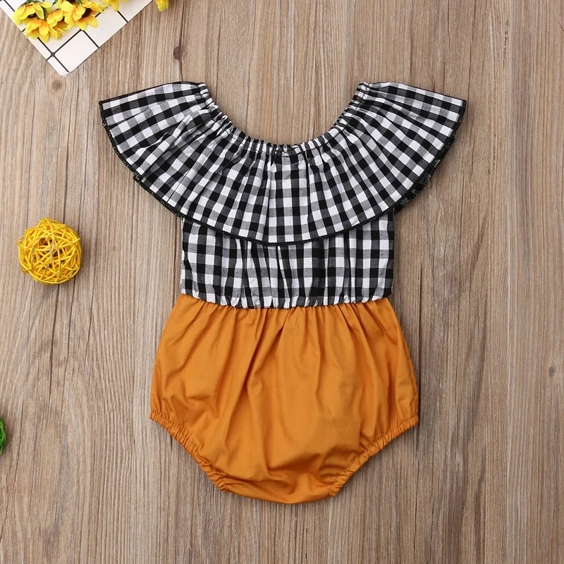Комбинезон для новорожденных девочек с оборками без рукавов с открытыми плечами клетчатый комбинезон в сетку наряды