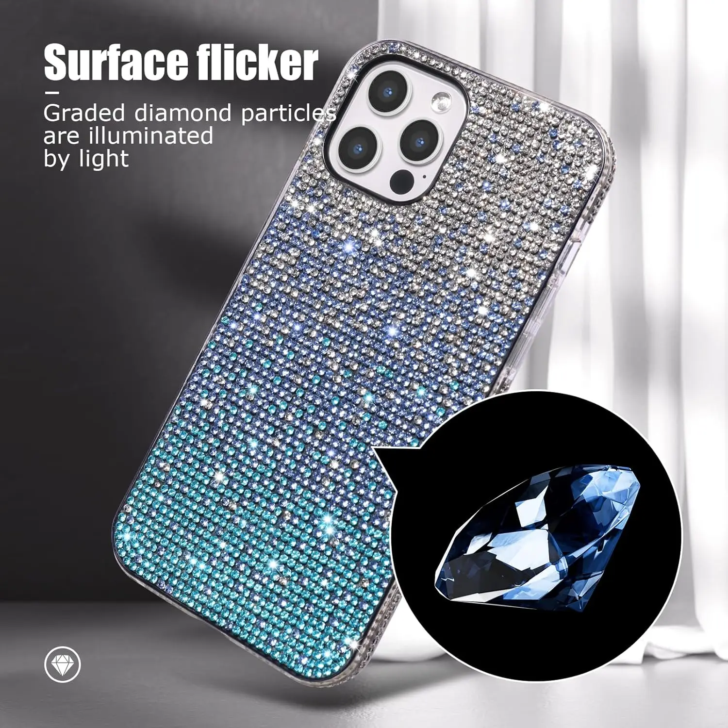 Case for iPhone 16 Pro Max Luxury Glitter Diamond Cute Gradient Cover Soft Protective Shockproof Phone Case Gradient Blue manufacture