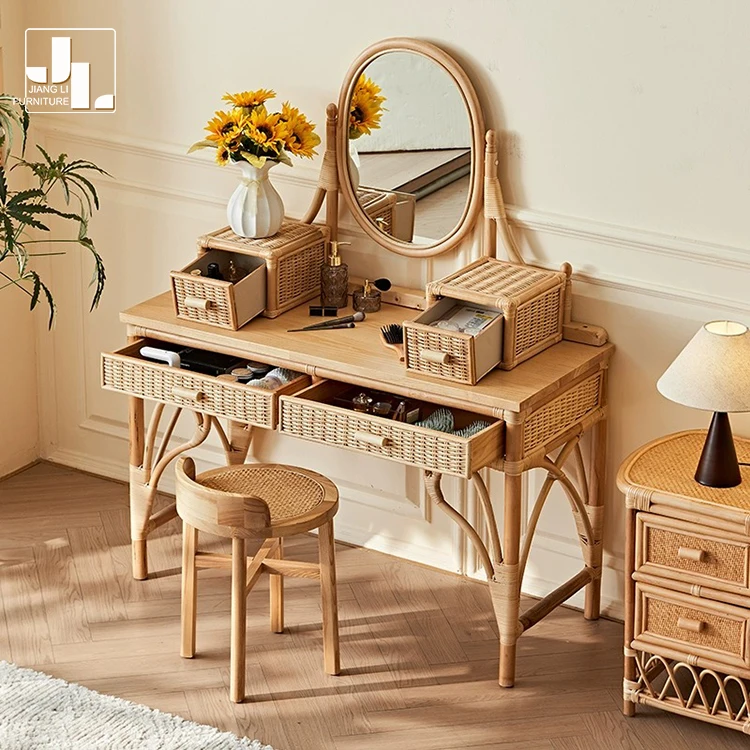 japanese style dressing table Hotel Villa Weave Rattan soft olive green dress