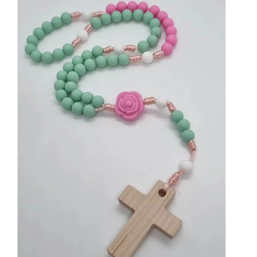 Alibaba.com: Custom Cross Baby Teether Rattle, Silicone Beads Rosary ...
