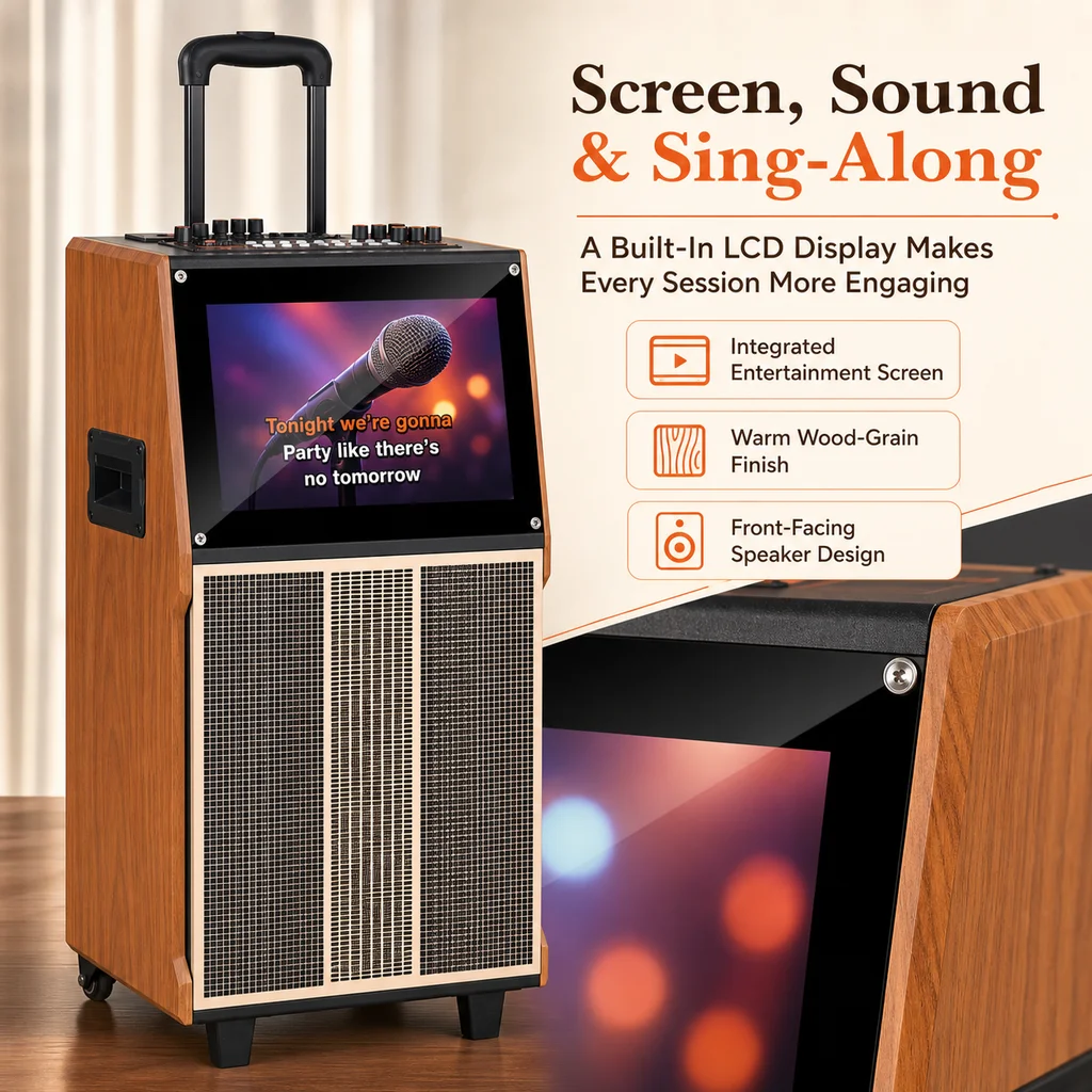 100W-300W TV Speaker Have in Stock  12 Inch Trolley Karaoke Speaker with  Two  Microphones and Display Screen
