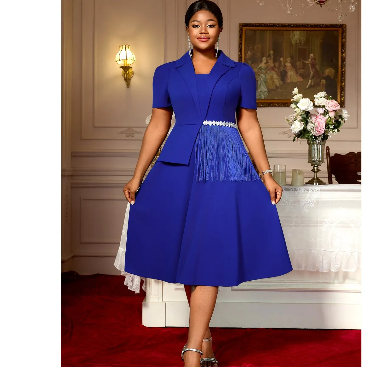 blue velvet prom dress MACloth Mermaid Long Sleeves Velvet Royal Blue Prom Dress V Neck Formal Evening Gown Custom Color / Above Knee / US6