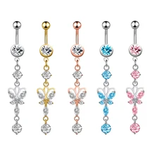 10Pcs/Set New Design Multi-Color Collocation Butterfly Dangle Belly Button Ring Stainless Steel Navel Ring Piercing Jewelry