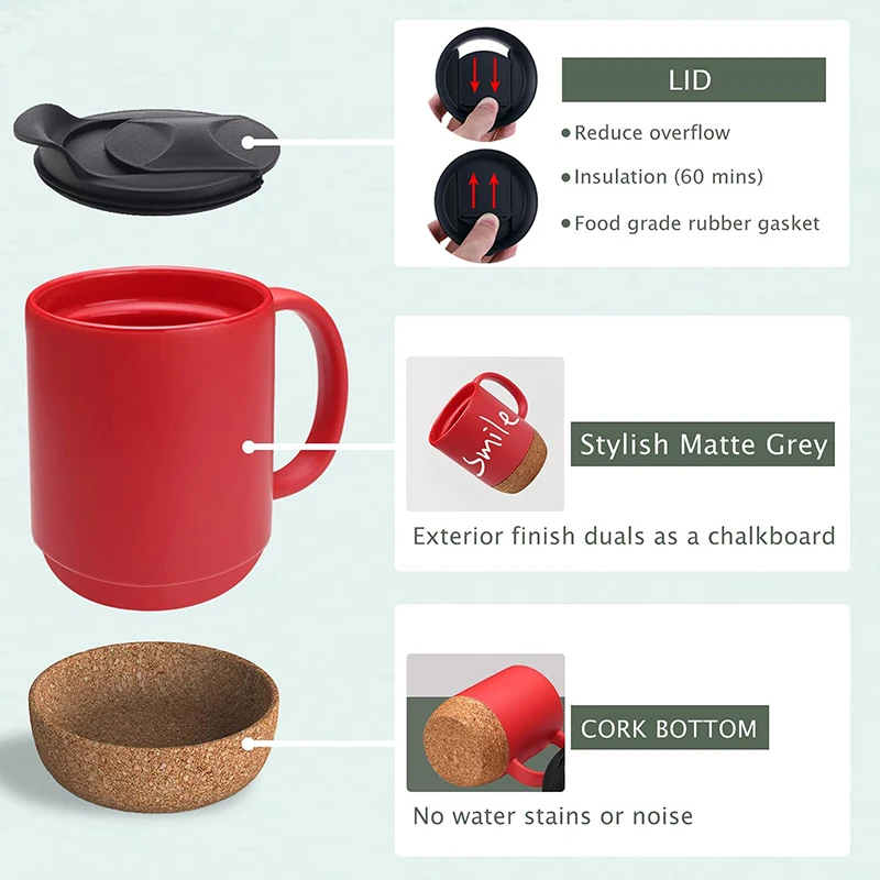 15 OZ Large Red Ceramic Coffee Mugs - Sustainable & Stylish