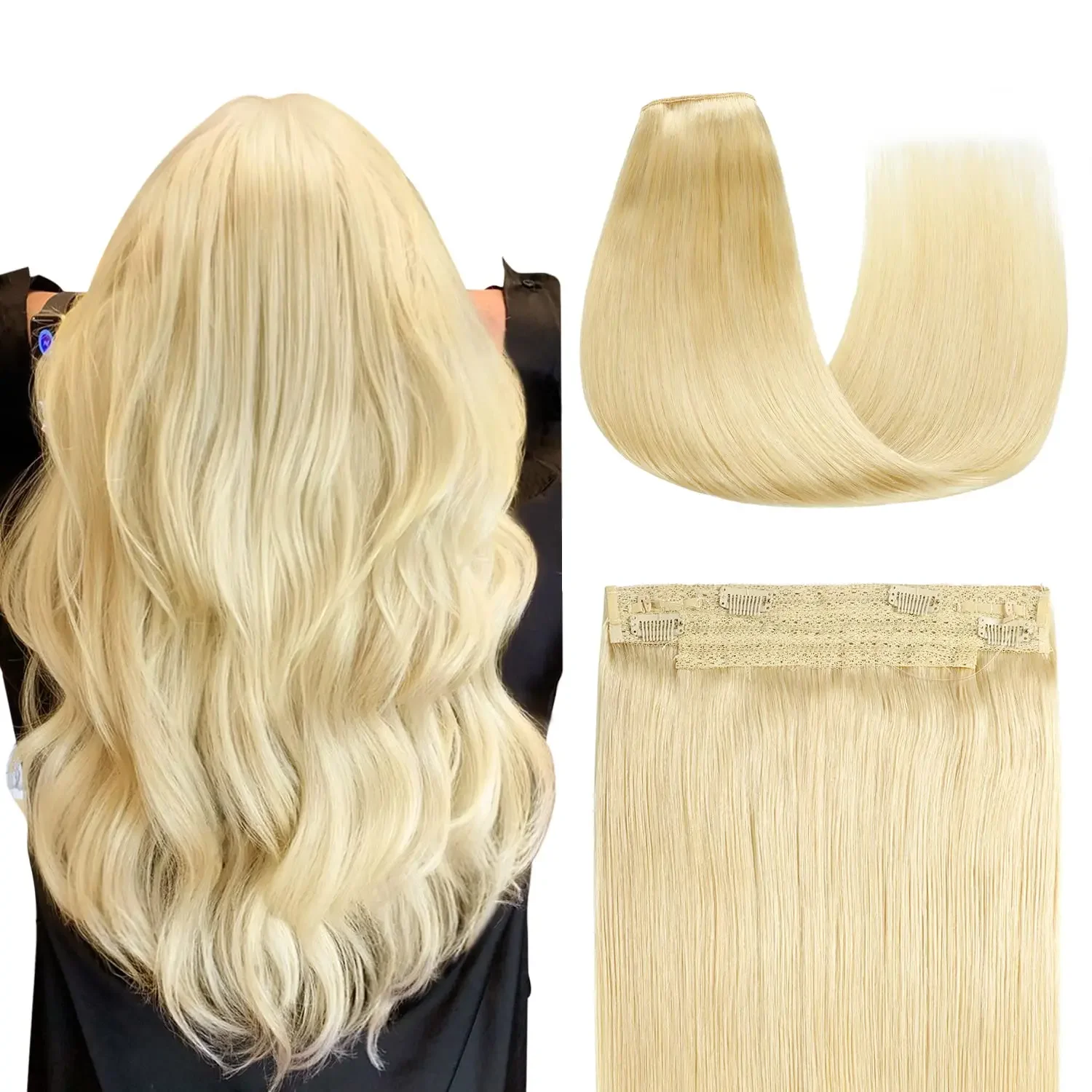 Extensiones de cabello humano liso y sedoso 613 rubio decolorado_voghion.com