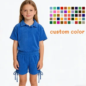 Wholesale Custom Kid Summer Set Boys Girls Comfortable Soft Terry Cloth Two Suit of Children Clothes