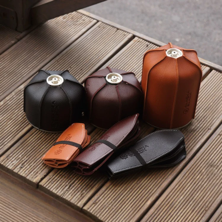 450G Gas Cartridge Cover Brown PU Leather Bag for Outdoor Camping 230G 