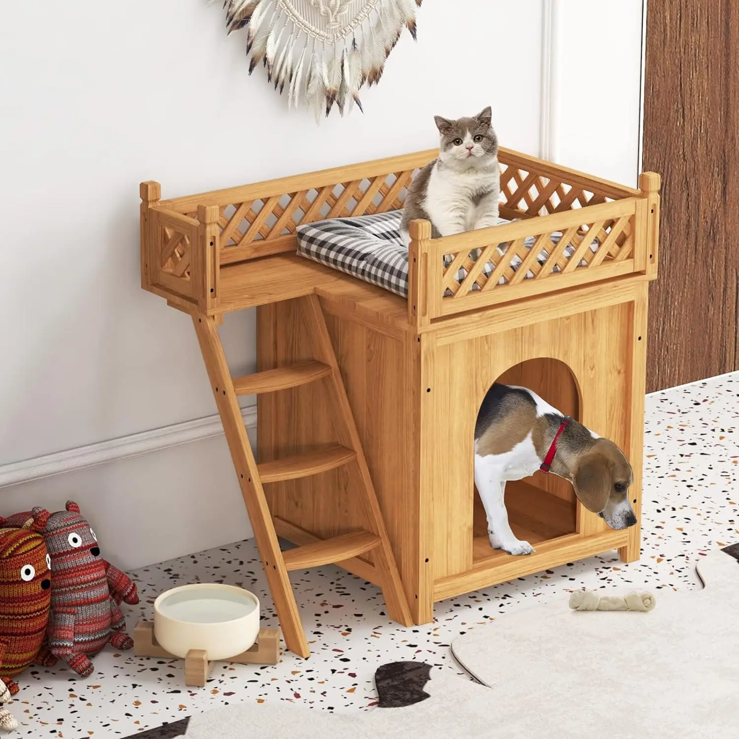 Combohome Bamboo Wooden Cat House Indoor for Cats Luxury Small Dog House  Big Size for Pets Cute Easy Assemble