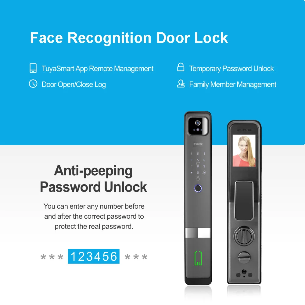 Easloc Full Automatic Smart Lock Front Door Face Recognition Door Lock with Eye Scanner