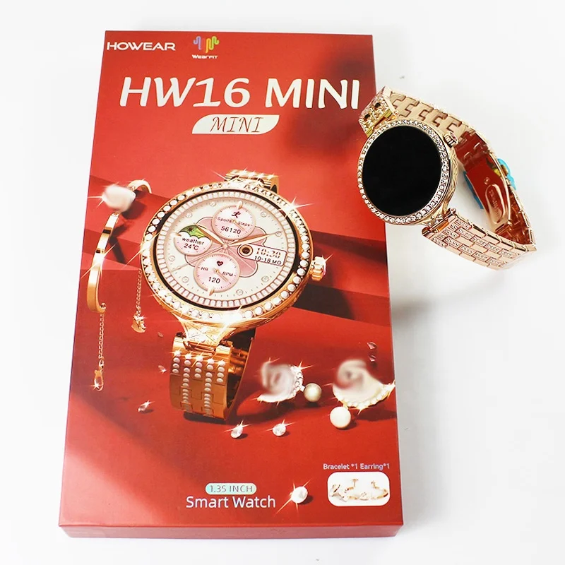 HW16 Mini Luxury Women Smart Watch HD Round Screen Wrist Watch  Fitness Tracker Fashion Smartwatch with Bracelet Earring
