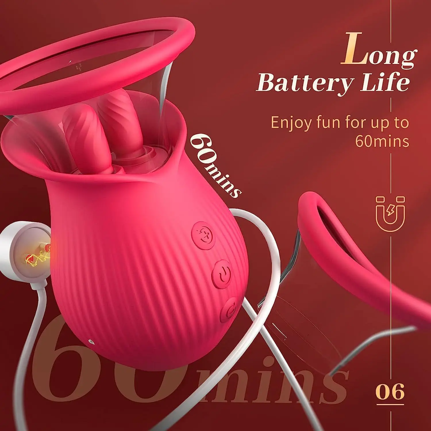 Rose Sucking Toy 3 in 1 Sucking and Licking Dildo G Spot Nipple Clitoral  Stimulator 2 Suction Cup Sex Toys Vibrator for Woman