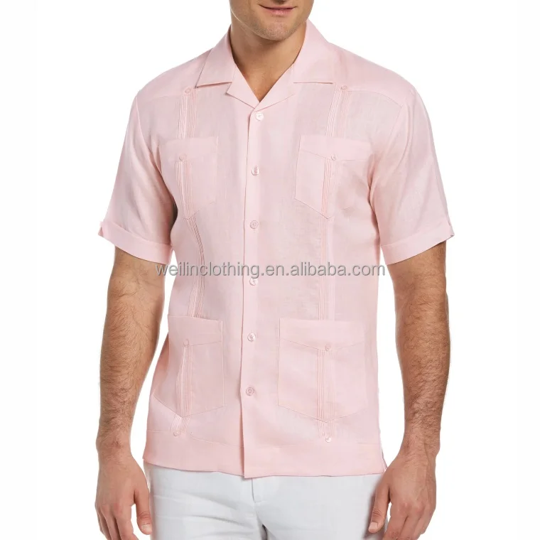 Custom short sleeve patch pockets embroidered guayabera shirt for men