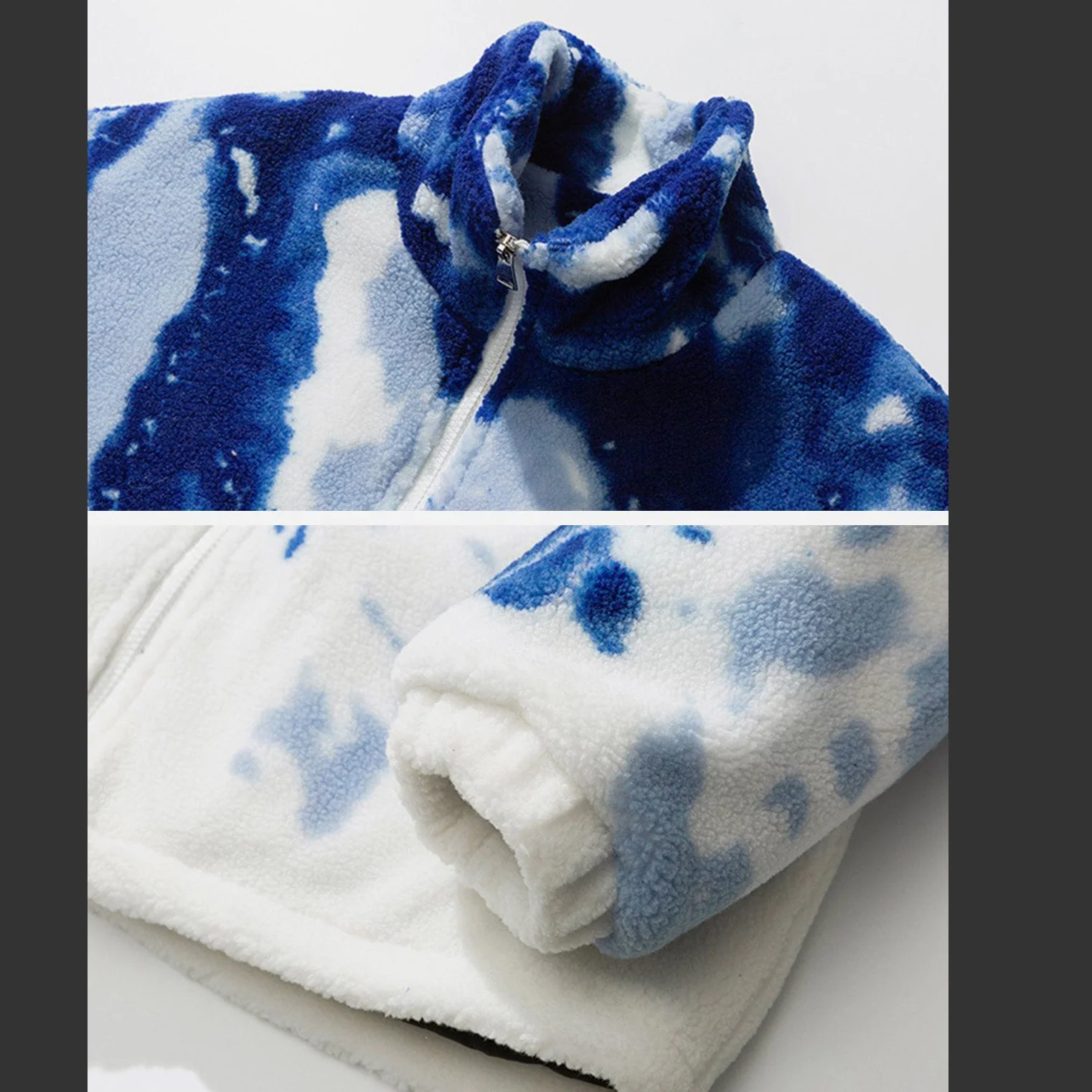 Custom High Quality Oversize 100% Cotton Tie Dye Sherpa Fashion Color Coat Patch Logo Color Sherpa Coat gallery 3