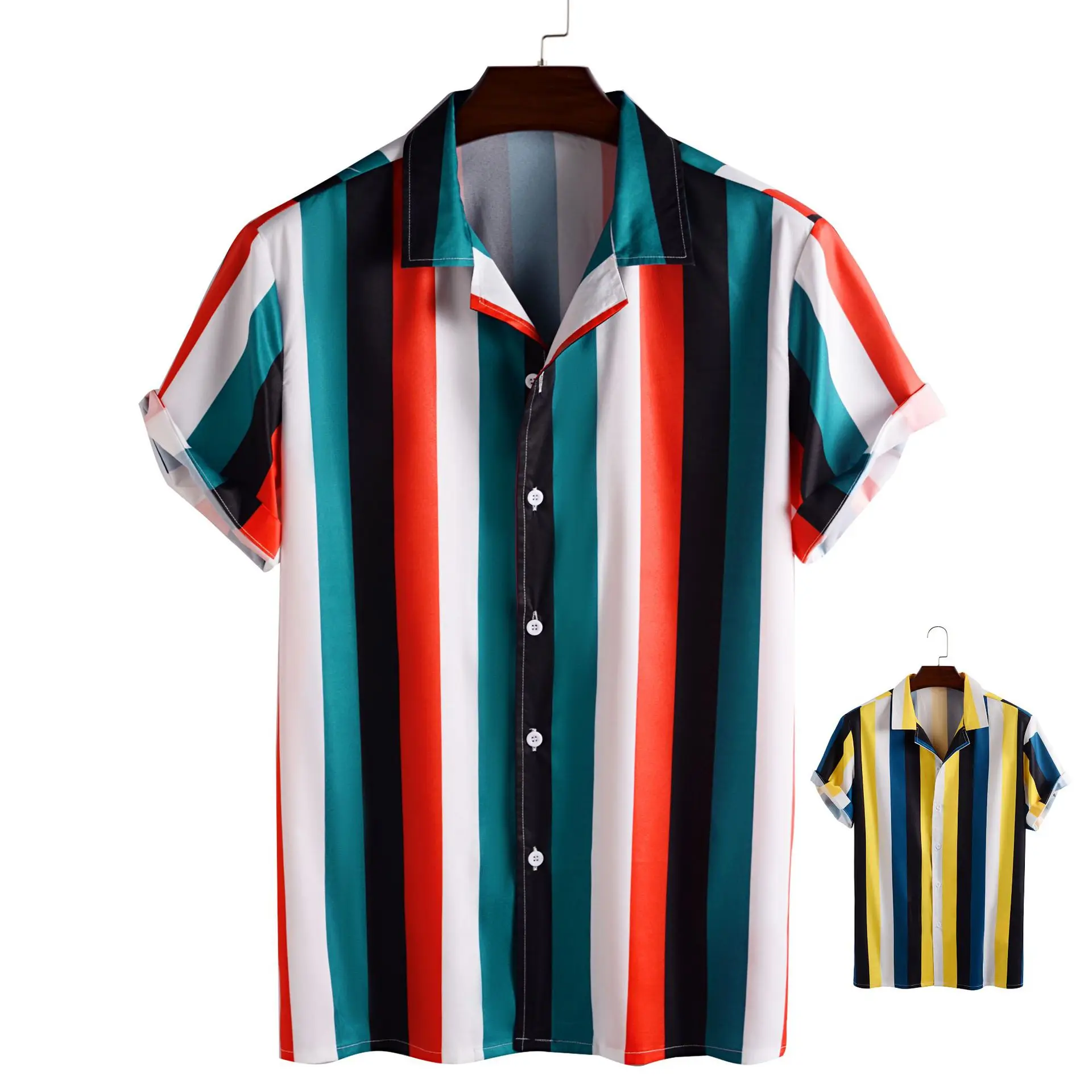 Camisa Hombre Manga Corta Hawaiana Beach Stripe Verano Casua Camisa Hombre Manga Corta Hawaiana Beach Stripe Verano Casua