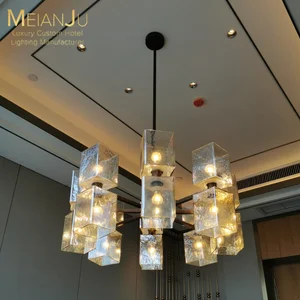 Luxury Villa Cognac Premium Pendant Light Square Shade Artistic Lighting for Hotel & Commercial Spaces Custom Project Solution