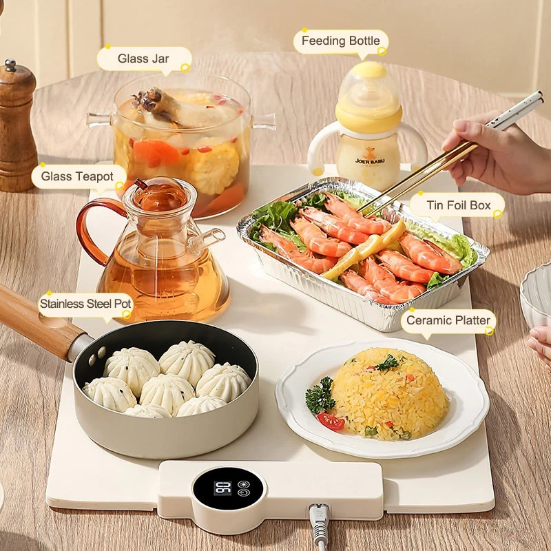 Small Portable Touch Control Timer Rollable Silicone Fast Heating Electric Food Warming Mat Hot Plate for Kitchen With Display