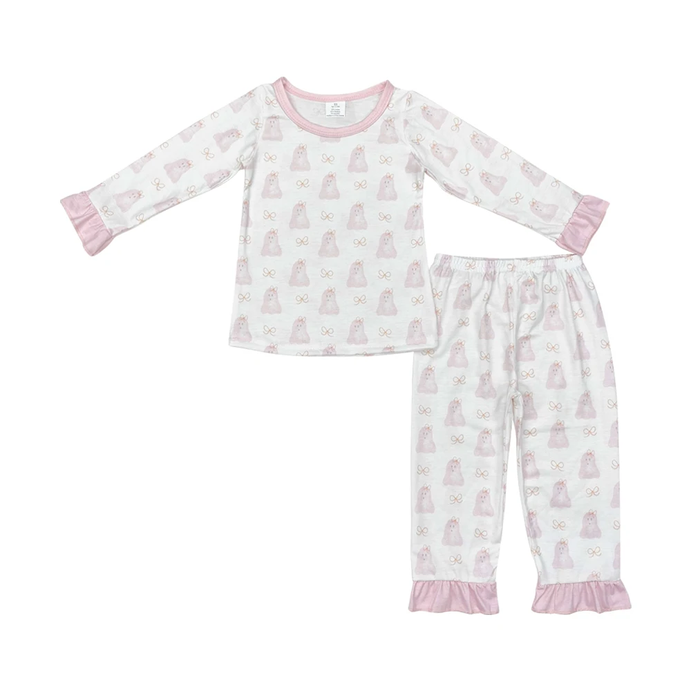 GLP1311 NO MOQ Modal Pink Ghost Lace White Long Sleeve Trousers Pajaya Set Western Clothes