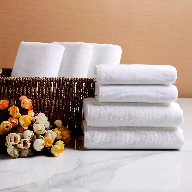 Professional Selling Malaysia Embossed Logo White Jacquard Cotton 16s Plain Hotel Towel for  Hyatt Hilton Hotel