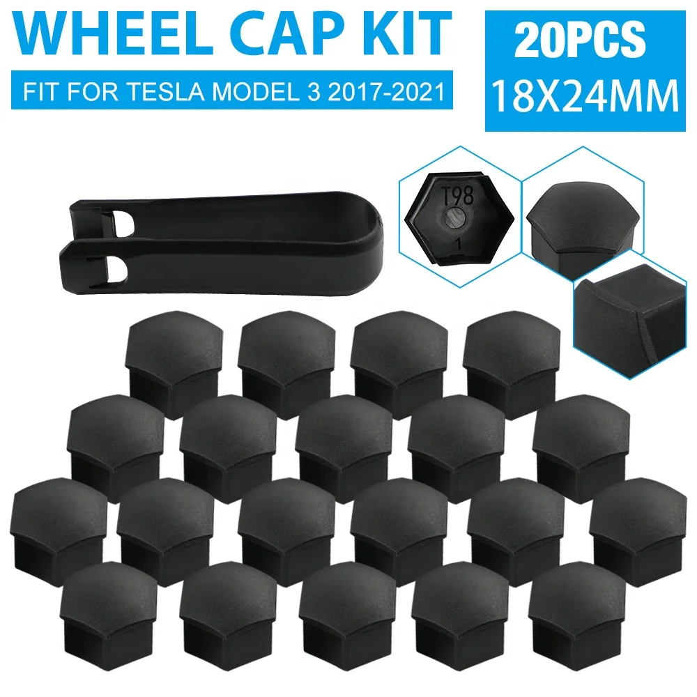 NICECNC 20PCS Matte Black Wheel Lug Nut Cap Hub Cover Puller For Tesla Model 3 Model S