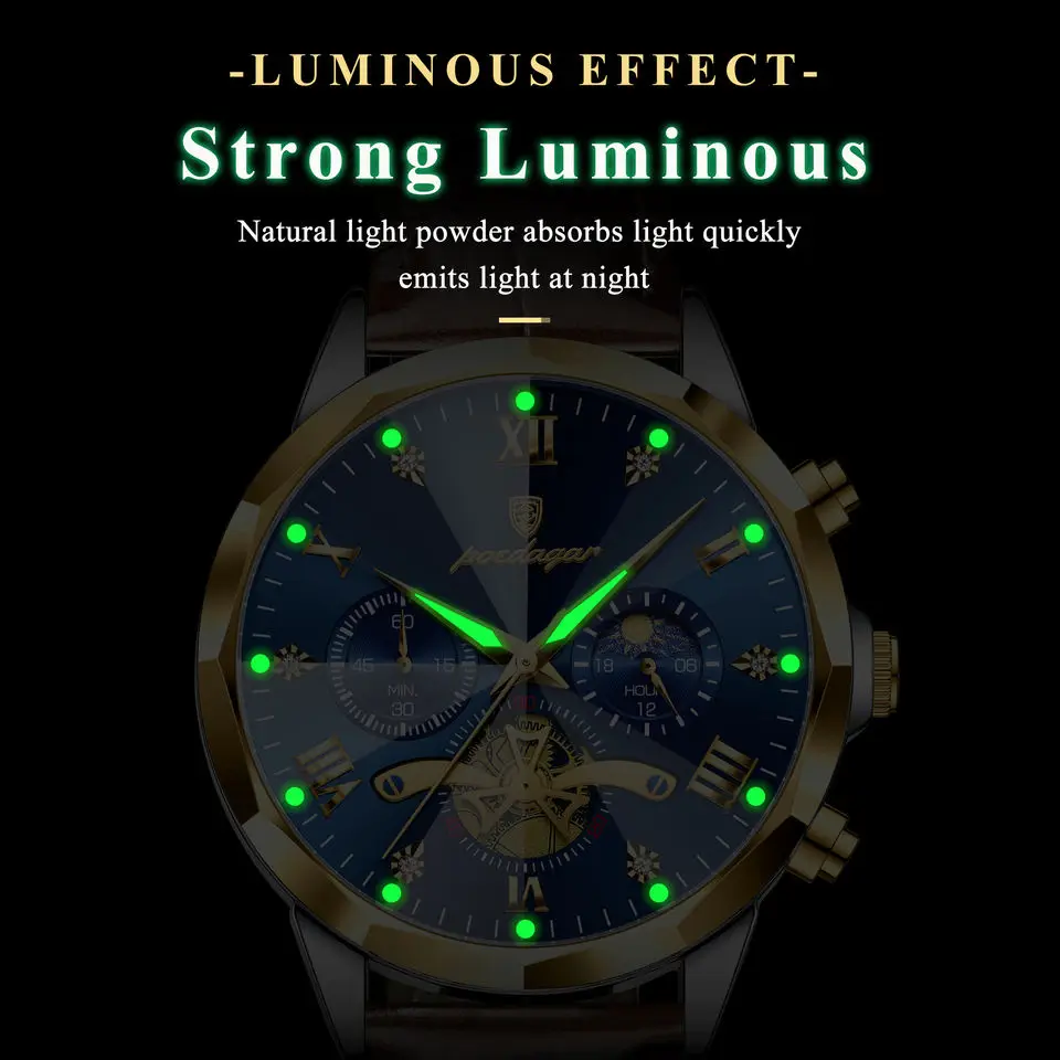 Poedagar 938 Wholesale Leather Strap Watch for Men Quartz Movement Waterproof Luminous C aperçu 5