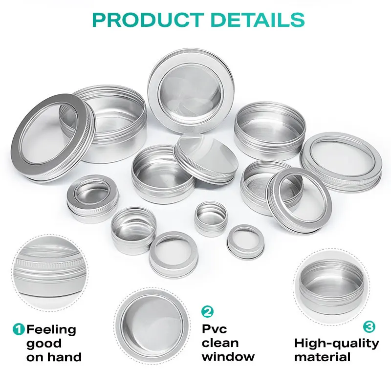 30ml 50ml 80ml 100ml Aluminum Round Tin Can with clear Window for Earrings Rings Metal Container Jar Box with Lid