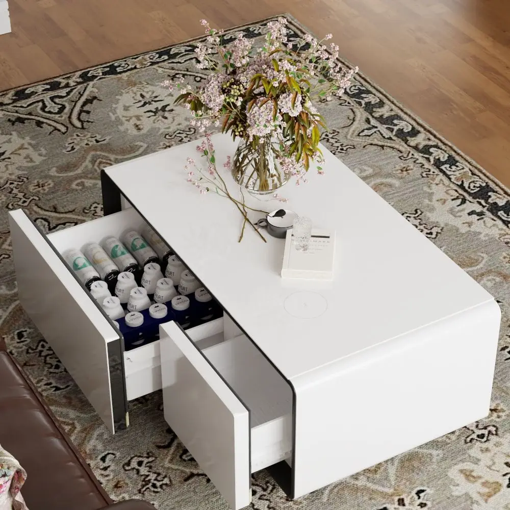 2026 Smarter Couchtisch Mit Kühlschrank,Musikbox Und Kabelloser Ladefunktion – Multifunktionales Kleines Kühlschrank-möbelstück