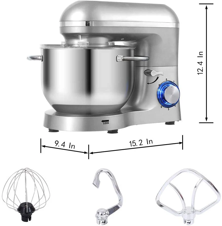 Aucma Stand Mixer, 6.2L Food Mixer, Electric Kitchen Mixer with Bowl, Dough  Hook, Wire Whip & Beater (6.2L, Blue)