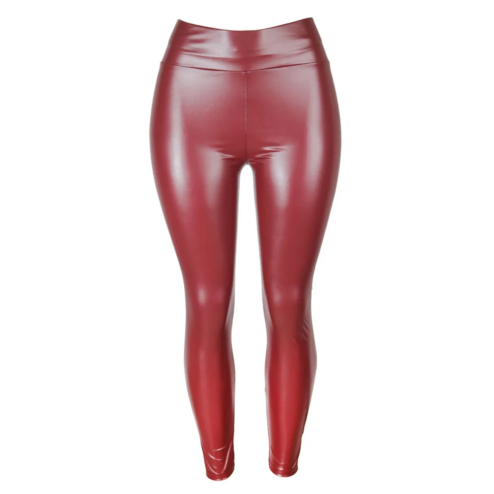 2023 New Pu Leather Women's Leggings High Waist Trousers Bright Slim ...