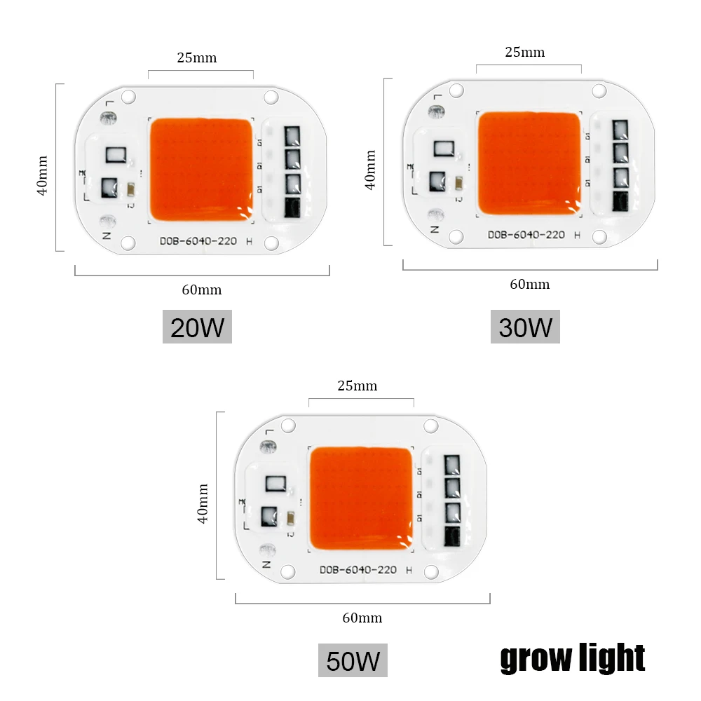 Cob Led Grow Light Chip Lamp Full Spectrum AC110V/220V 20w 30w 50w DIY Indoor 