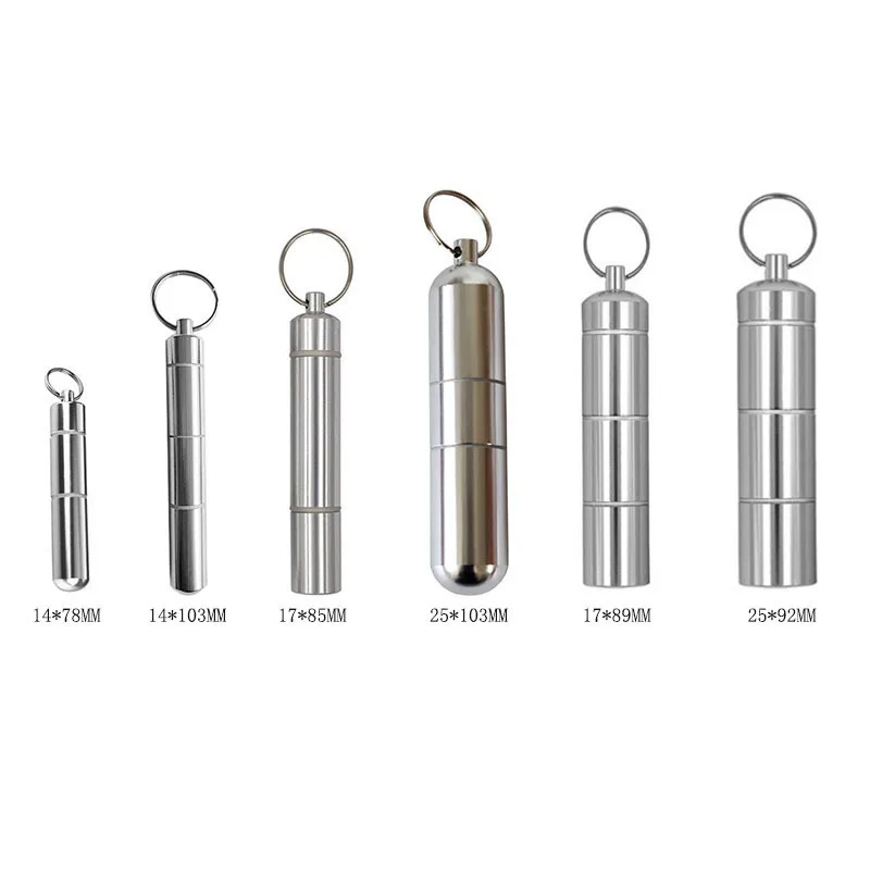 Портативный органайзер с отсеками, алюминиевый контейнер для хранения лекарств, водонепроницаемый металлический дорожный контейнер для таблеток, контейнер-держатель, брелок