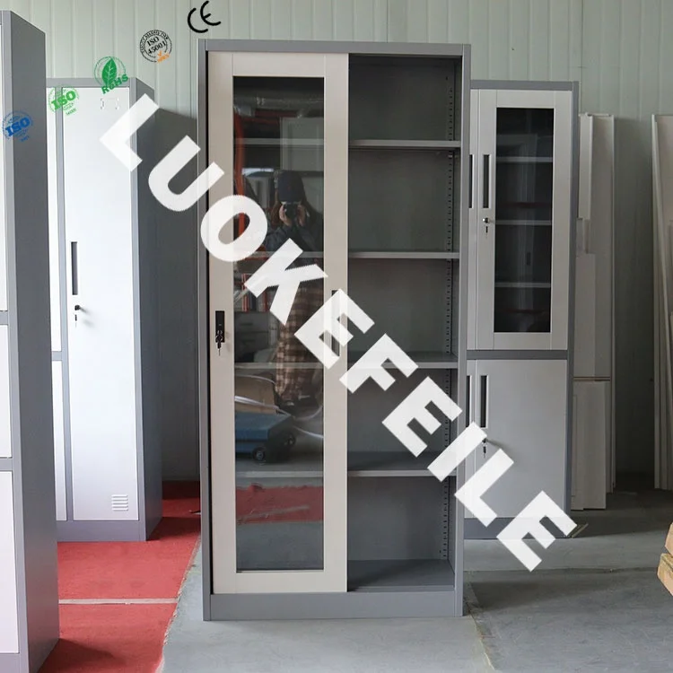 Iron 2 Sliding Modern Lock Double Full Height Library Home Storage Furniture Steel Office Metal Glass Door Filing Cabinet