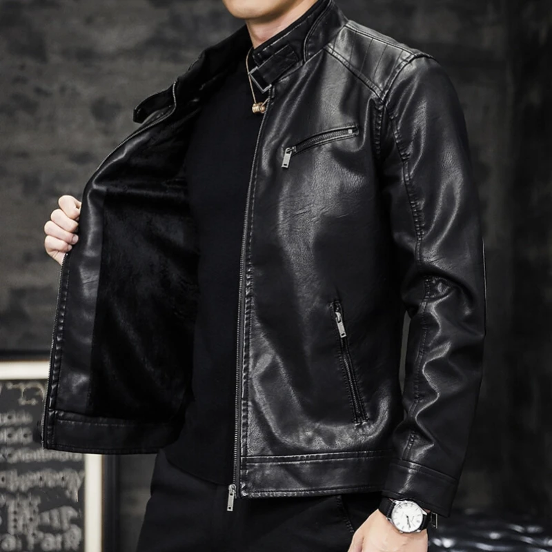 Men's Leather Jacket Motorcycle Style Loose Fit Pu Leather Coat_voghion.com
