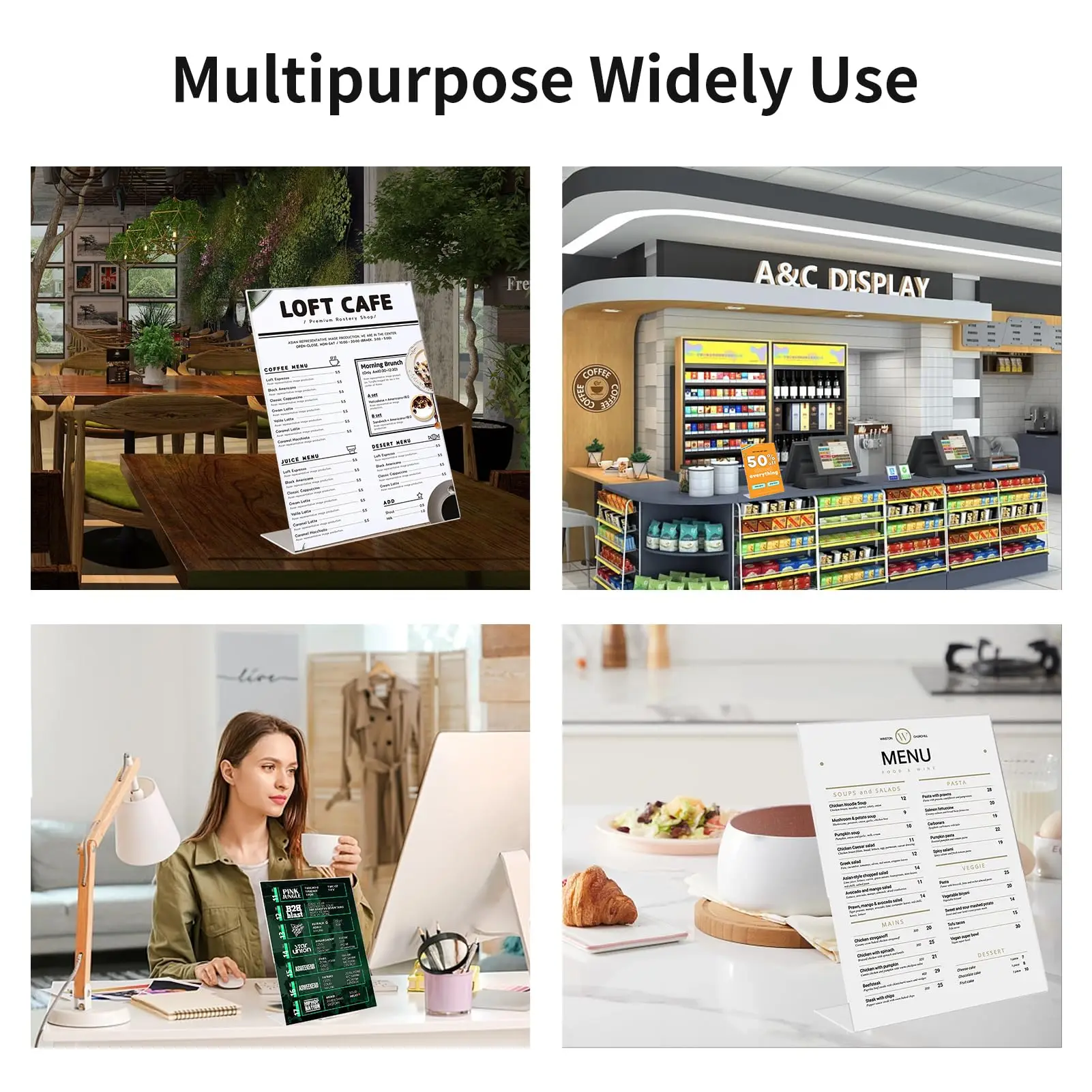 Custom Wholesale L Shape Acrylic Table Menu Sign Holder Clear Acrylic Display Stand Sign Holder Menu Holder details