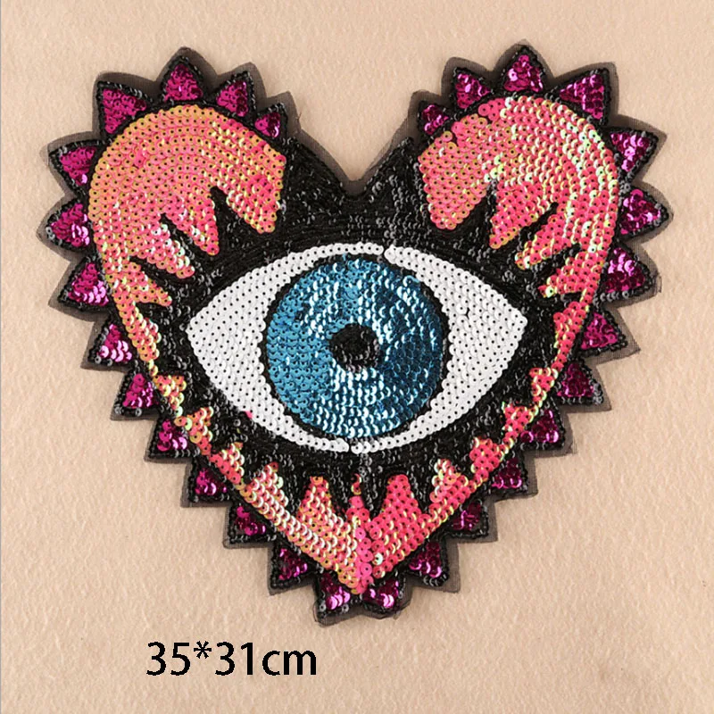 Customized Oversized Heart Sequins Embroidery Patch Clothing Jeans Hat Shoes Baby Clothing Accessories Eyes Garment Patch