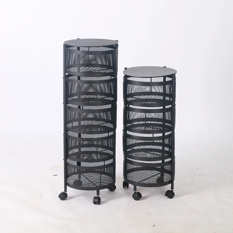 Кухонная полка из углеродистой стали, передвижная круглая кухонная тележка, корзина для хранения овощей и фруктов