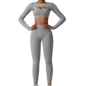 LANGHE Custom High Quality Quick Dry 3pcs Fitness Yoga Wear Women Gym Scrunch Butt Leggings and Bra