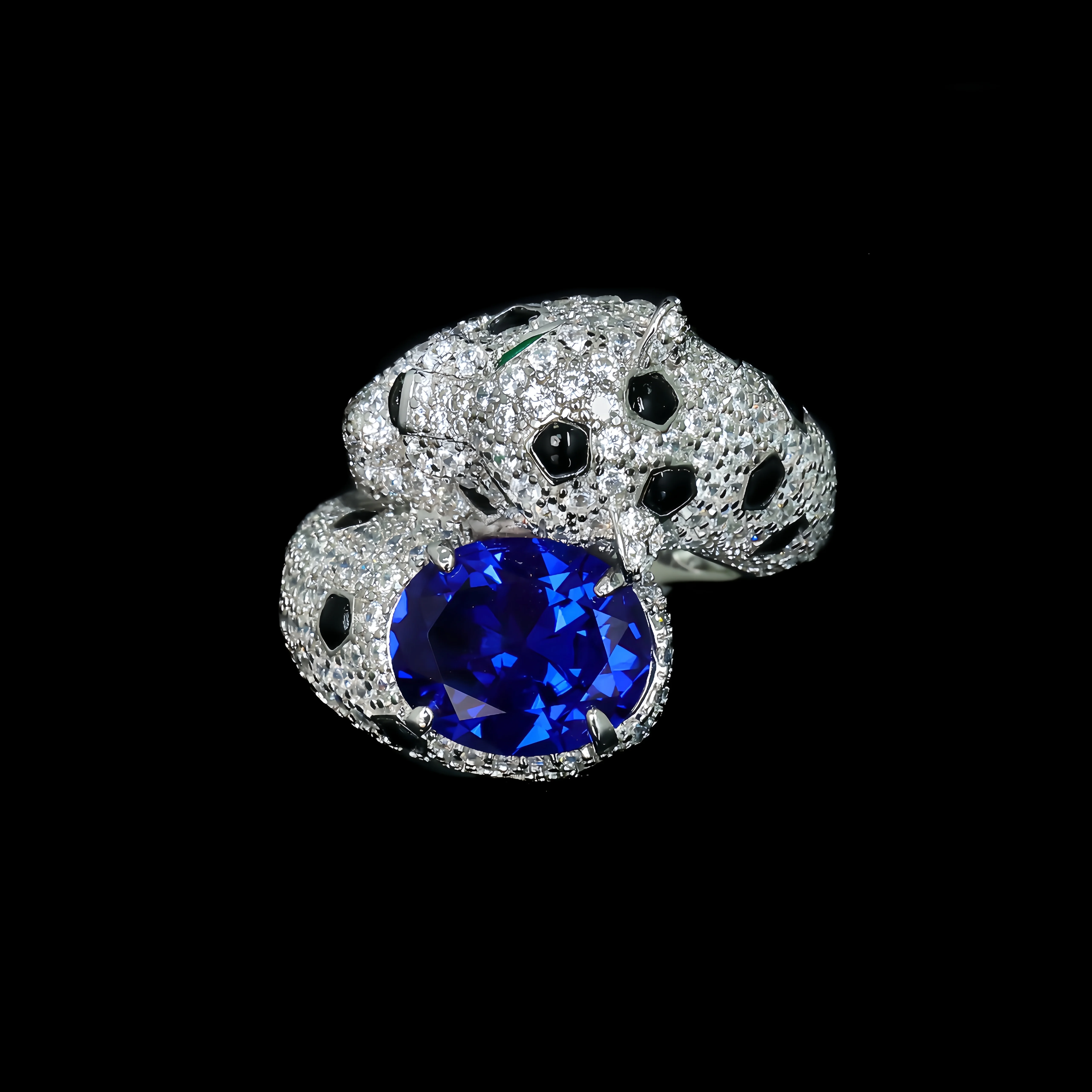 MUSHAN Jewelry Factory Women Luxury Designer Sapphire Leopard Ring 925 Sterling Silver Jewelry Blue High Carbon Diamond Rings