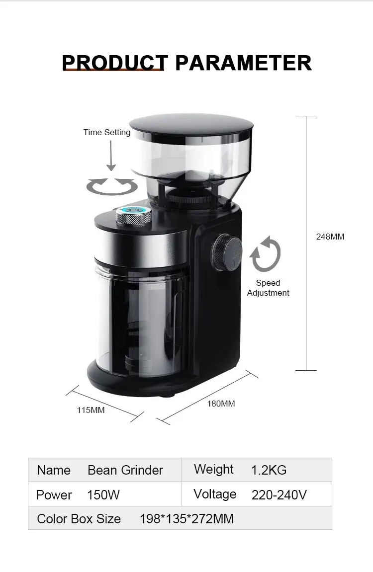 Factory Wholesale Customized Logo, Commercial Italian Flat Wheel Burr Household Coffee Bean Grinder/