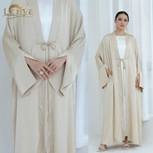 Islamic Clothing Womens Dresses Solid Color Modest Abaya Women Muslim Dress Premium Satin Open Kimono Abaya Dubai Women Cardigan