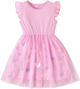 Customizable Wholesale Manufacture pink Short Sleeve Big Sequin Tutu Dresses for Girls Kids