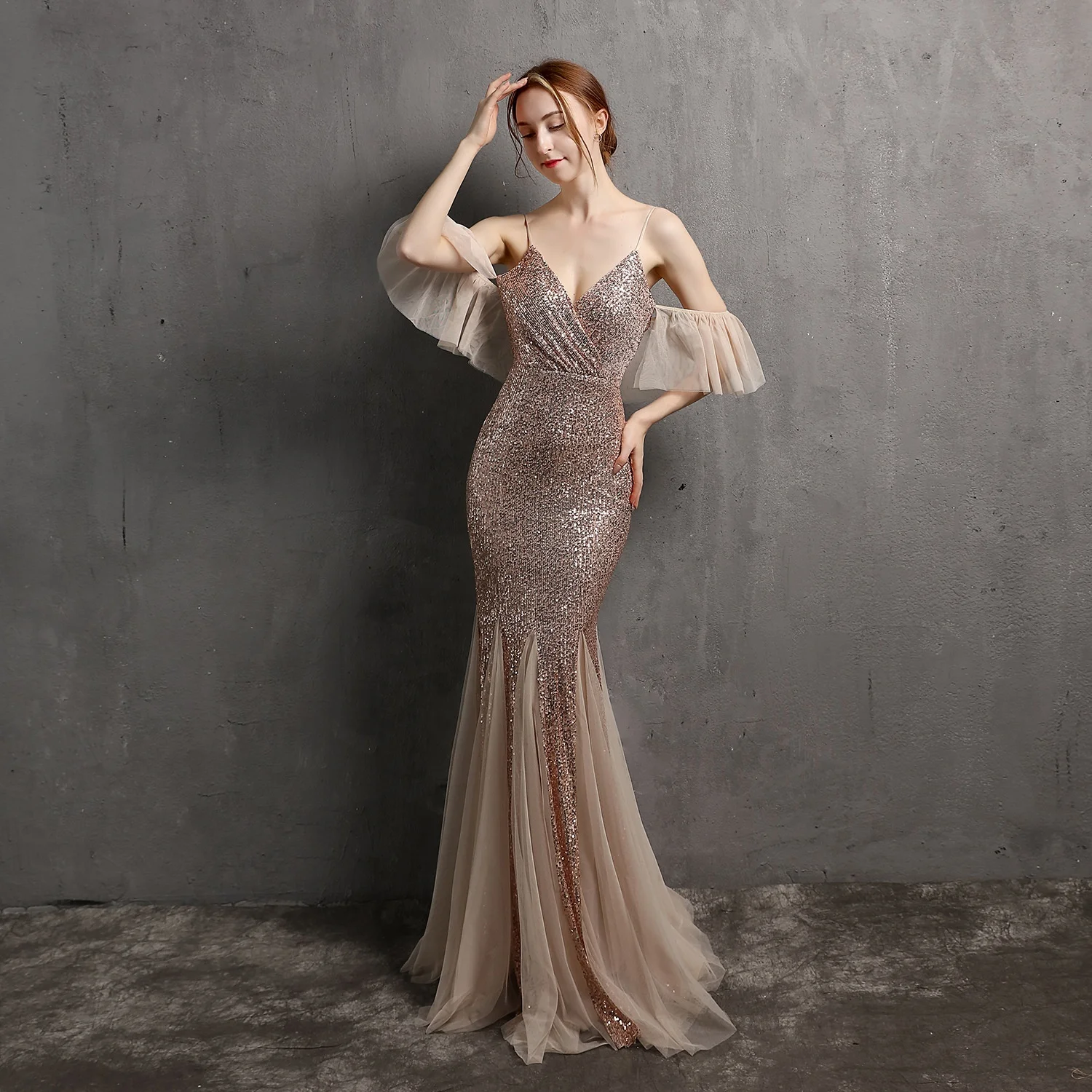 evening dress wholesale Gold Sparkly Halter Sweetheart Sequin Prom Evening Dress main image 1