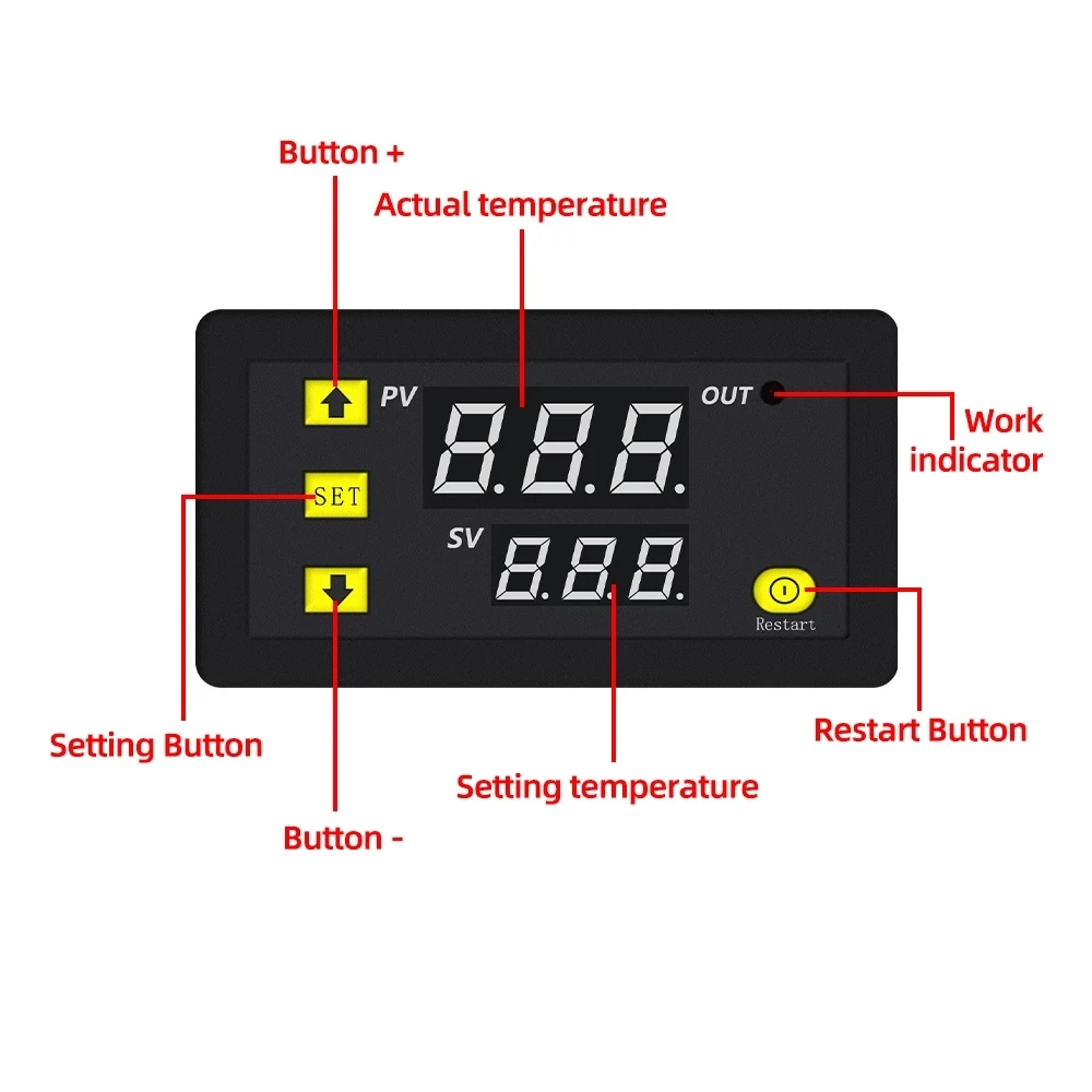 W1411 12V Digitale Thermostaat Tdrie-Display Multifunctionele Temperatuurregelaar Temperatuurregeling Schakelaar -19 ~ 99