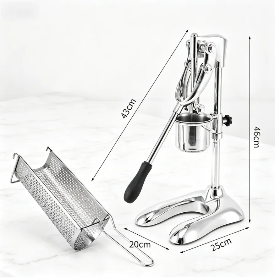 Stainless Steel Manual Long French Fries Extruder, Hand Press Potato Strip Maker for Restaurant