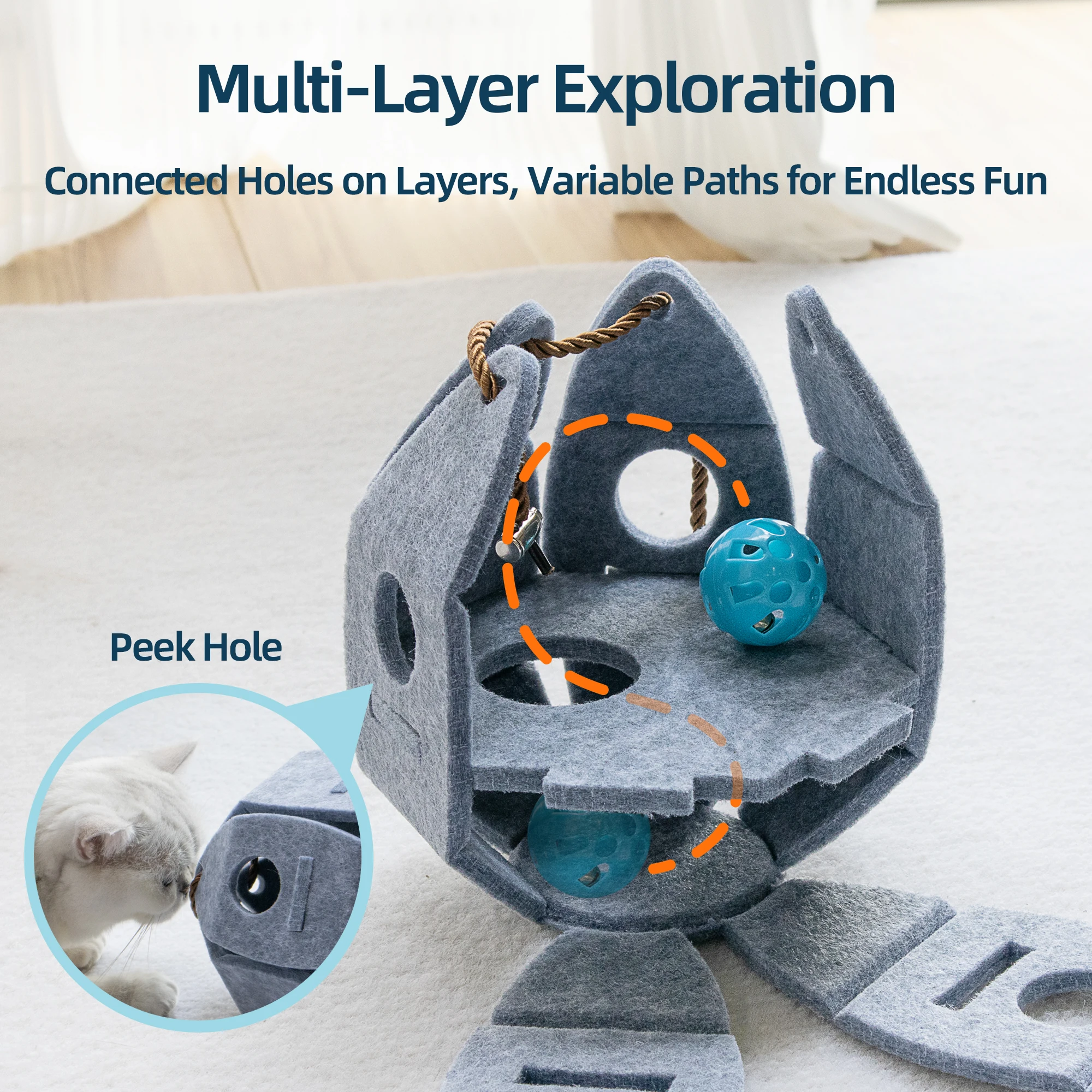 Hot Sale Cat Toy Ball Felt Foldable Cat Toy Bell Ball Self Play Relieves Boredom Interactive Pet Supplies manufacture