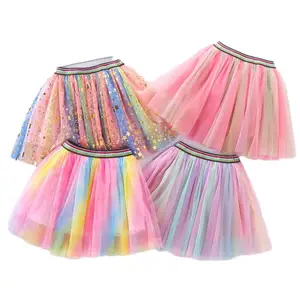 Customizable Wholesale Colorful rainbow Sequined Girls Pleated Tutu Skirt in Summer