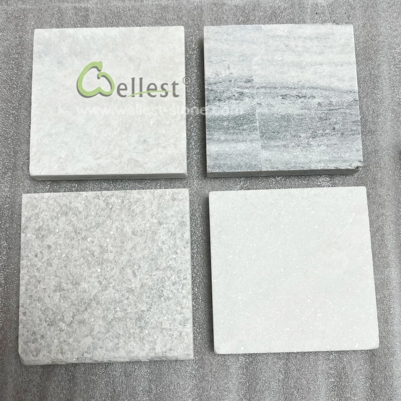Different Types of 10x10cm White Quartzite Marble Natural Stone Samples for Exterior Outdoor Paver Use
