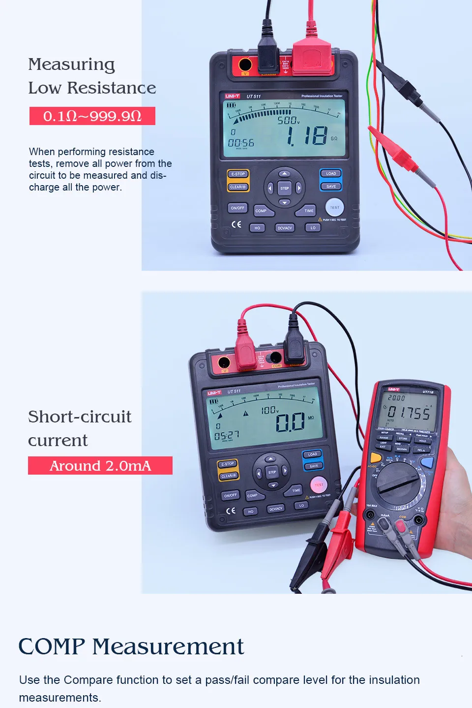 Unit Ut511 Digital Insulation Resistance Testers Meter Megohmmeter Low